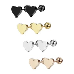 New! Stainless Steel Heart Stud Earrings with Screw on Back (Sold Individually)